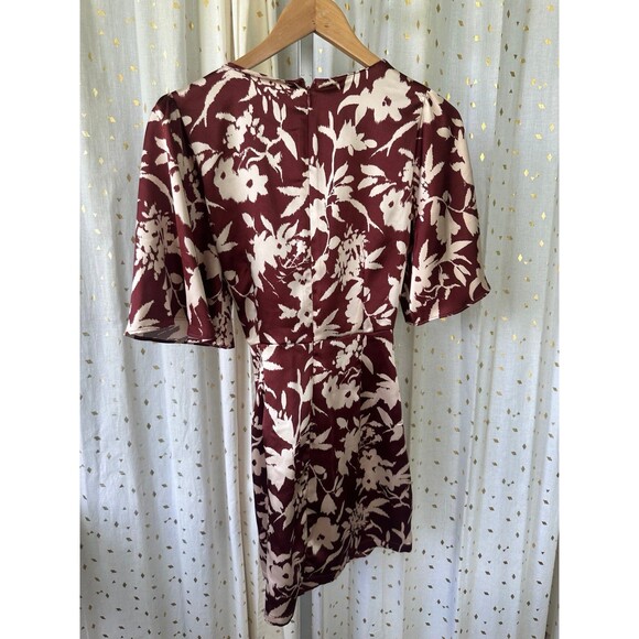 Zara Blogger's Favorite Satin Watercolor Floral Knotted Faux Wrap Mini Dress S - Picture 7 of 10